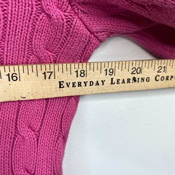 Ralph Lauren Cable Knit Sweater M Pink VNeck Pony Classic Old Money Tennis - Picture 6 of 8